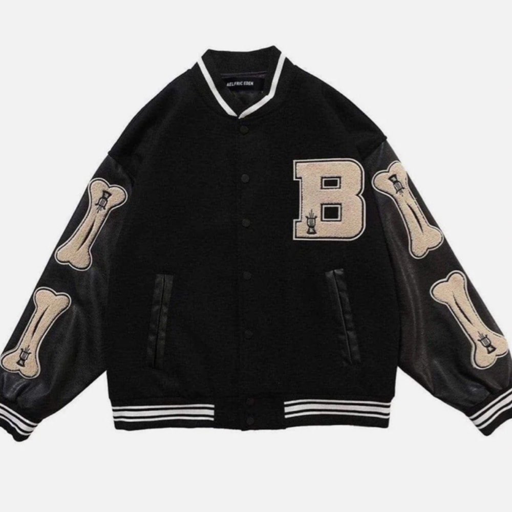 Vintage leather bomber Aelfric Eden medium M new Bones athletic varsity jacket
